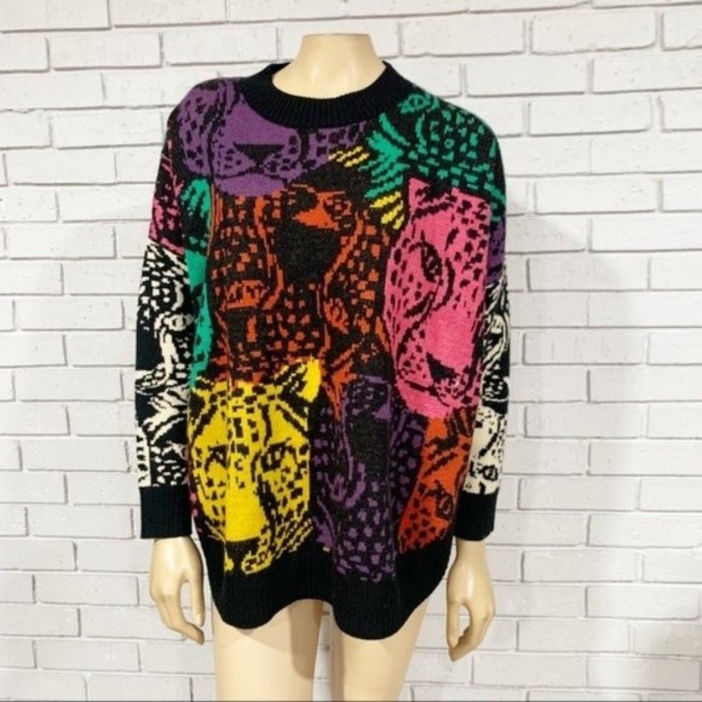 Farm Rio Women’s Mixed Midnight Leopards Sweater - Size Small